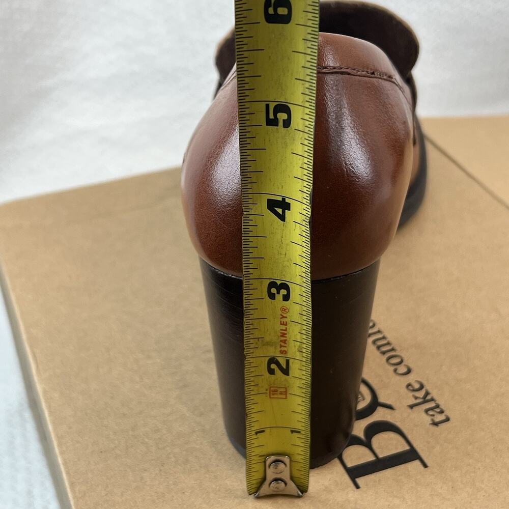 NWB Born Khelda Leather Penny Loafer Block Heel Cognac Women’s 8.5M New with Box - Picture 13 of 13